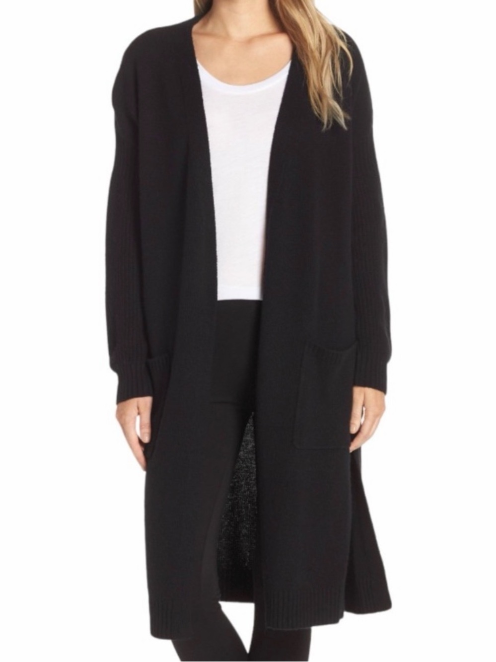 UGG Black Open Front Long Knit Cardigan